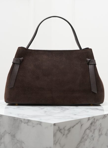 Kožená kabelka z broušené kůže do ruky tmavě hnědá -