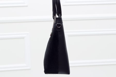 Dámske luxusné kožená kabelka so srsťou - čierna -