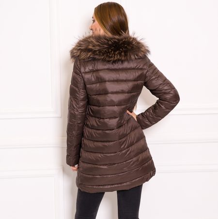 Női téli kabát eredeti rókaszőrrel Due Linee - Barna -