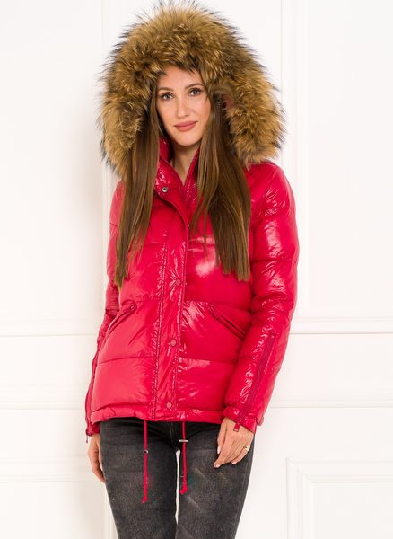 Chaqueta de invierno para mujer con piel de zorro real Due Linee - Rojo -