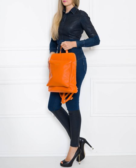 Dámský kožený batoh jednoduchý - oranžová -