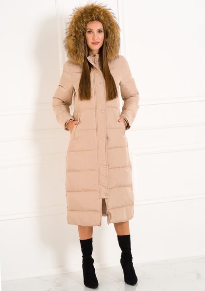 Chaqueta de invierno para mujer con piel de zorro real Due Linee - Beige -