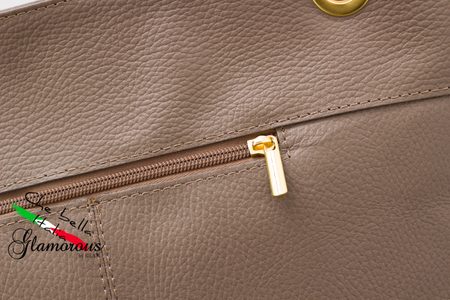 Dámská kožená kabelka se zipem - béžová -