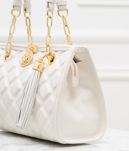 Damska skórzana torebka na ramię Guess Luxe - biały -