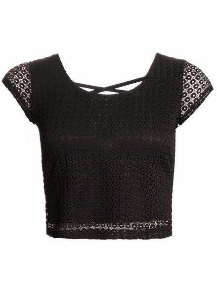 Dámsky crop top s voľnými chrbtom - čierna -