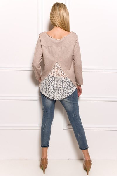 GbyG mikina s krajkou a hvězdou béžová -