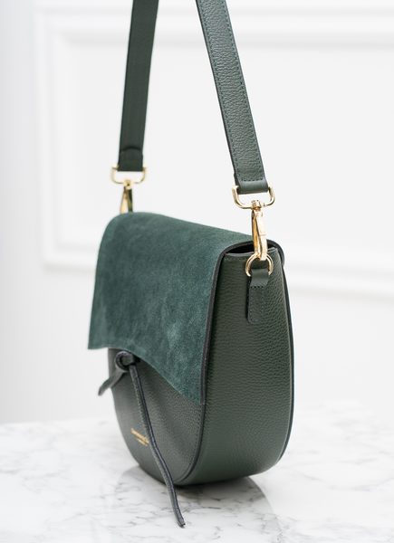 Dámska kožená kabelka semiš cez rameno - zelená