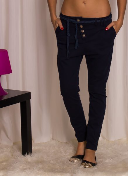 Dámske nohavice s nízkym sedom a opaskom - modrá -