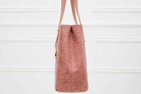 Kožená kabelka s květy přes rameno - růžová -