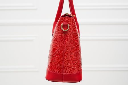 Dámska kožená kabelka s kvetmi do ruky - červená -