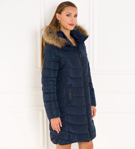 Winter jacket with real fox fur Due Linee - Blue -