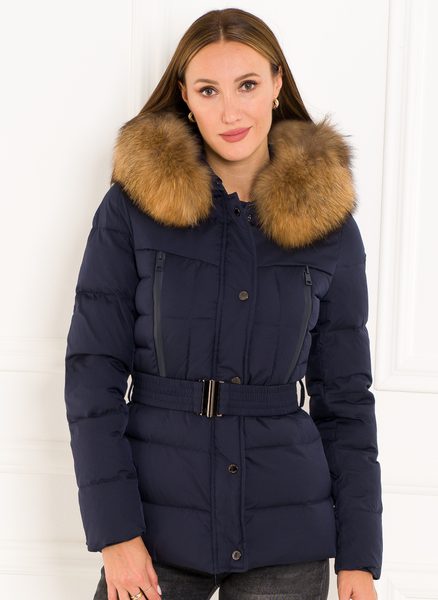 Chaqueta de invierno para mujer con piel de zorro real Due Linee - Azul -