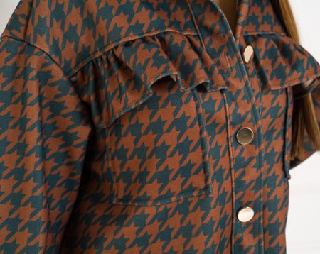 Dámsky oversize kabát pepito vzor s volánmi petrolejový -