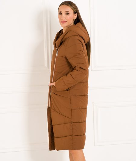 Dámska zimná bunda s asymetrickým zipsom - hnedá -