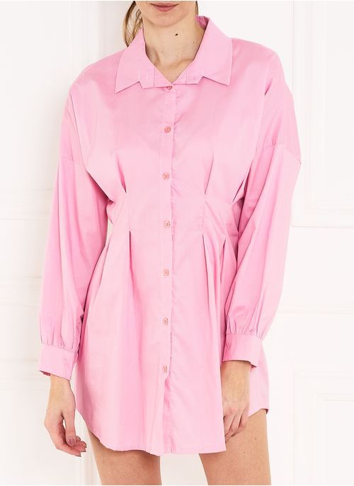 Košilové šaty s dlouhým rukávem - růžová