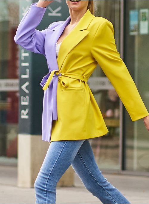 Dámské sako s vázáním fialovo - žlutá