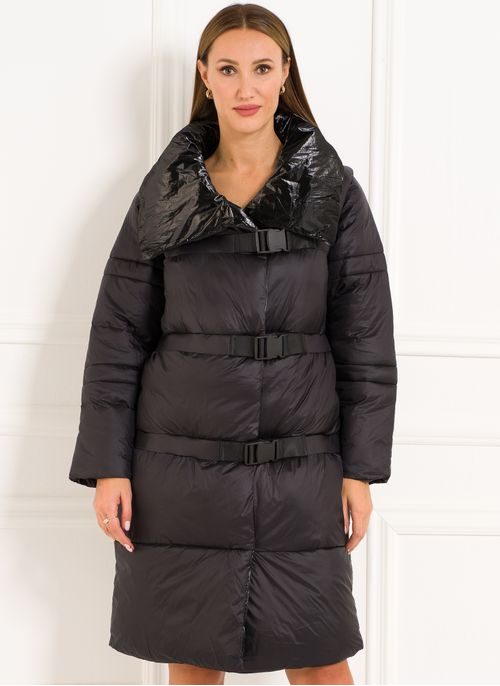 Dámská zimní oversize bunda s přezkami černá