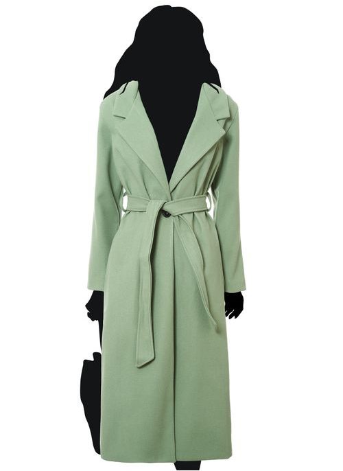 Dámský oversize flaušový kabát s vázáním světle zelený