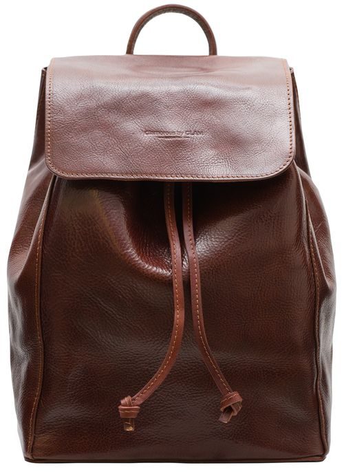 Dámský kožený batoh s klopou - marrone