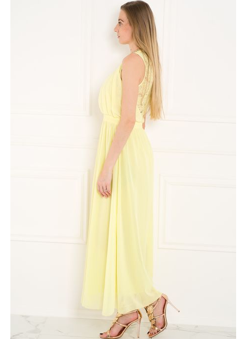 Šifonové šaty s krajkovými zády žluté