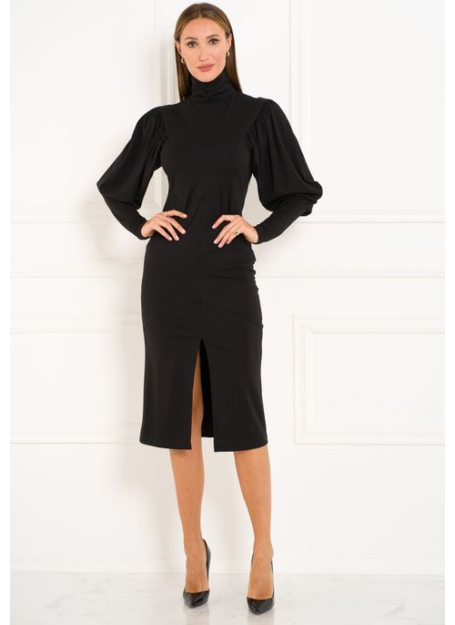 Dámské exkluzivní šaty s nabíranými rukávy černé