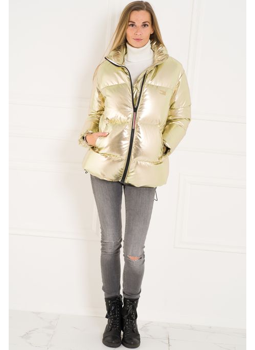 Dámská zimní bunda s asymetrickým zipem zlatá