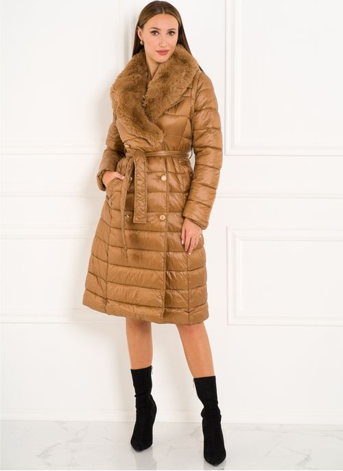 Winter jacket with real fox fur Due Linee - Brown