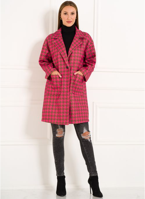 Dámská dlouhá zimní bunda s asymetrickým zipem - baby pink