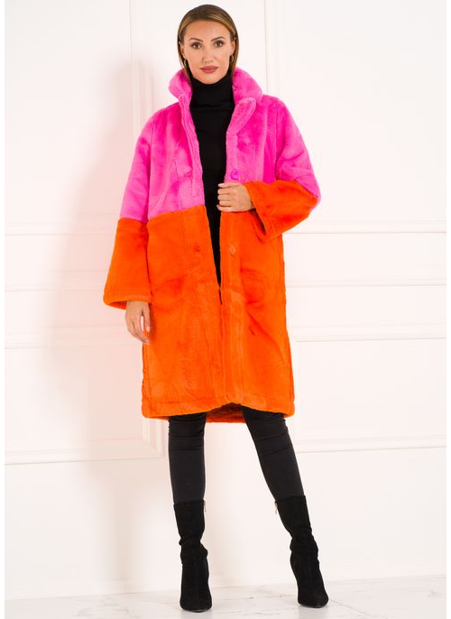 Dámský oboustranný kabát růžovo - oranžová