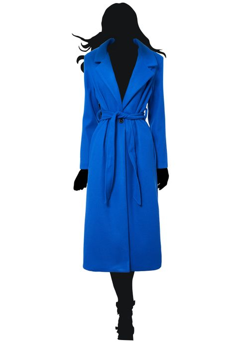 Dámský oversize flaušový kabát s vázáním královsky modrý