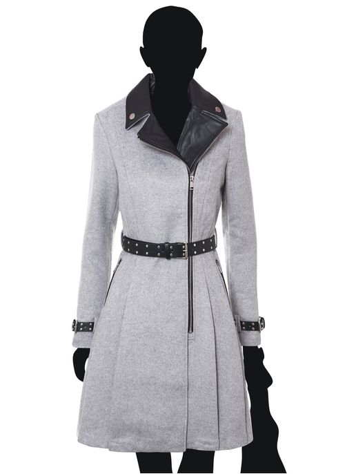 Dámský flaušový kabát s vázáním šedý