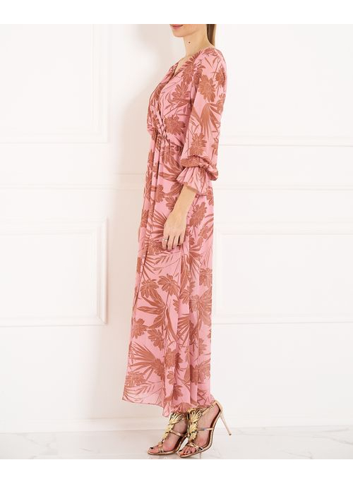 Dámske saténové šaty s rozparkom - ružová
