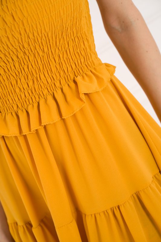 Letné šaty s riasením žlté
