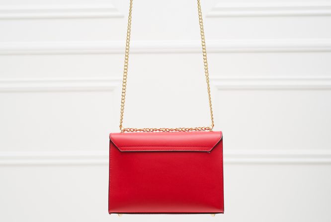 Dámska kožená crossbody kabelky s perličkami - červená