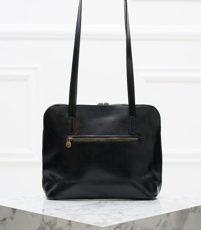 Dámská kožená kabelka s dlouhými poutky - černá
