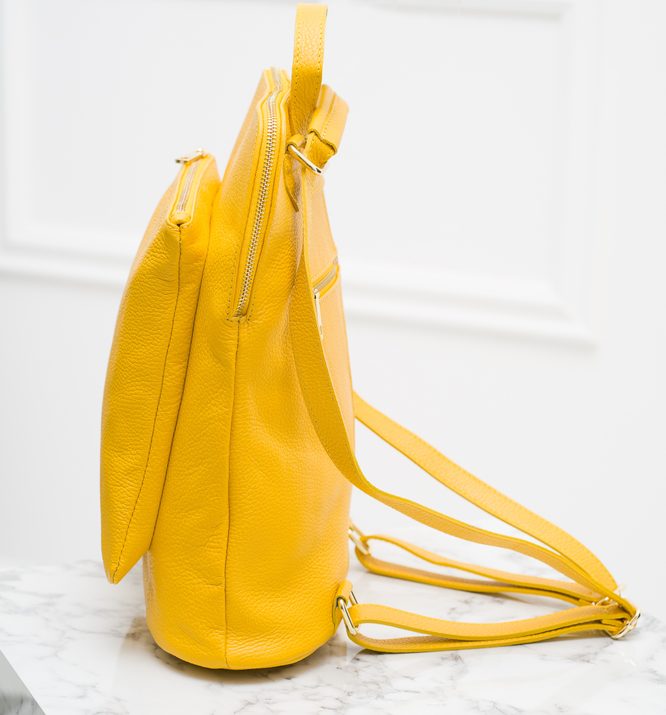 Dámsky kožený batoh jednoduchý - žltá
