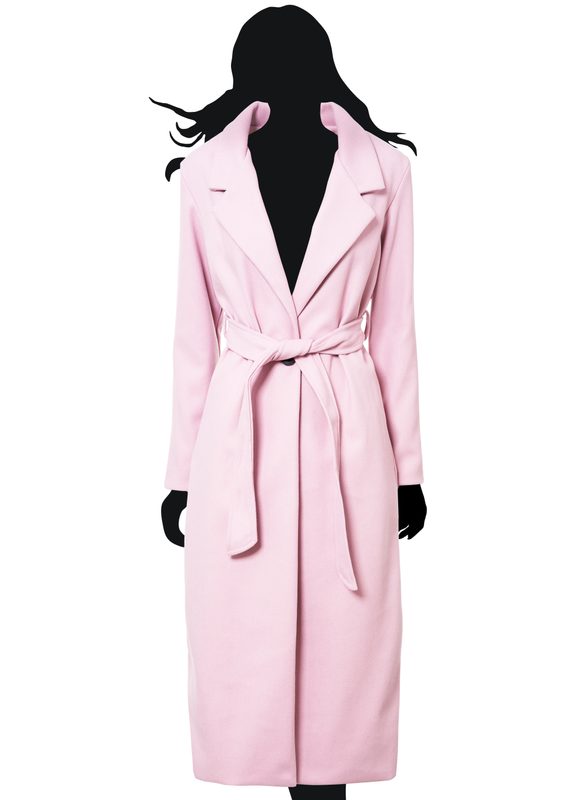 Dámský oversize flaušový kabát s vázáním světle růžový