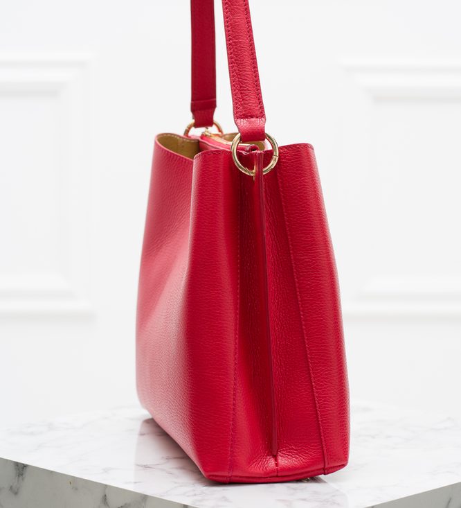 Dámská kožená kabelka se zlatými detaily - červená