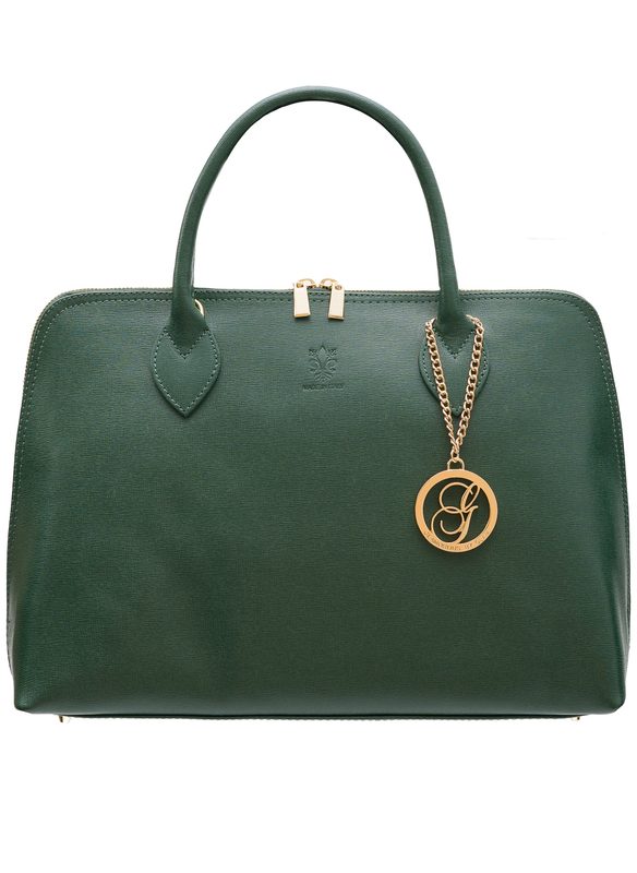 Dámska kožená kabelka zo safiánové kože - tmavo zelená