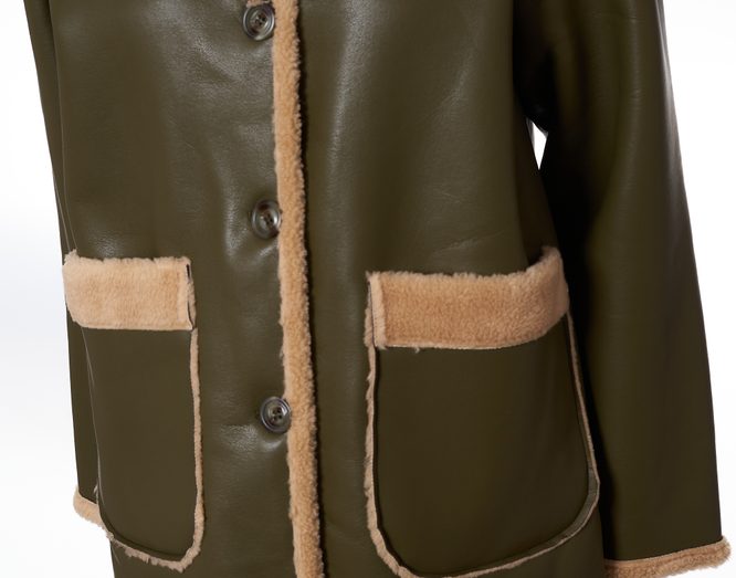 Dámský oboustranný koženkový kabát khaki