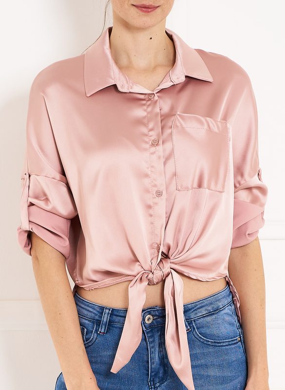 Dámský košilový top s vázáním - rosa