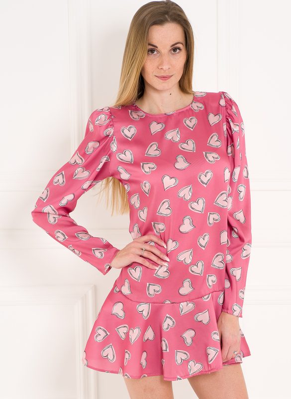 Dámské šaty s motivem srdíček - růžová