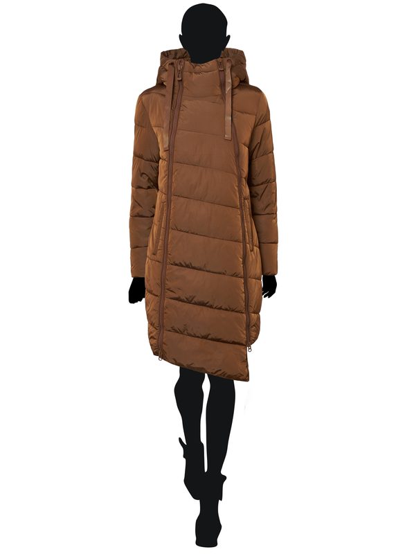 Dámská zimní bunda s asymetrickým zipem camel