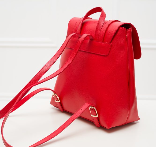 Dámský kožený batoh na patenty ražený - červená