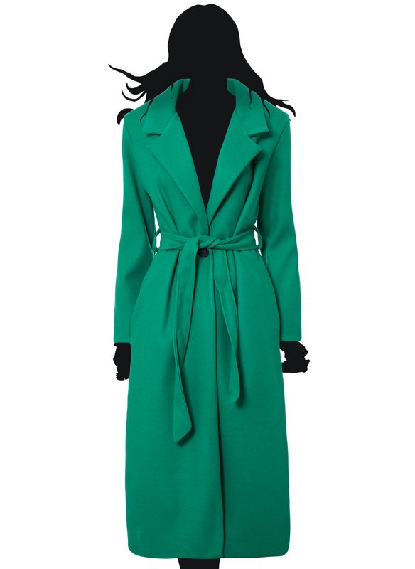 Dámský oversize flaušový kabát s vázáním zelený