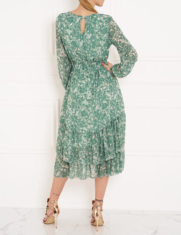 Dámské asymetrické šaty s květy - zelená