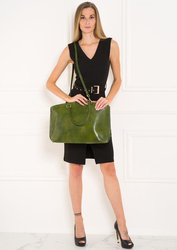 Kožená velká kabelka jednoduchá - zelená