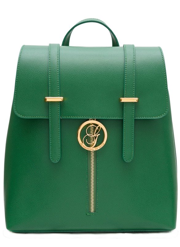 green backpack leather