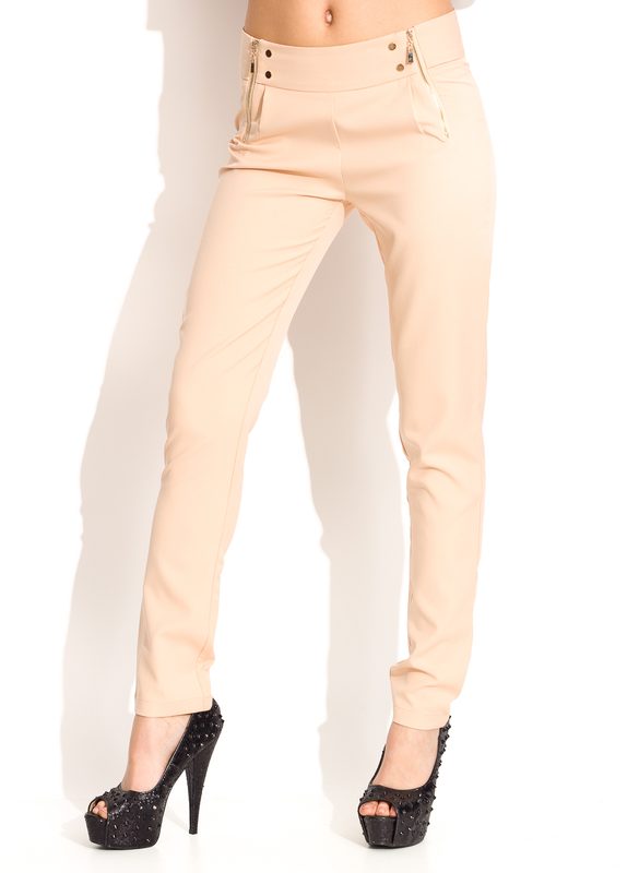 Dámské béžové kalhoty se zipy - EMA M Paris - Kalhoty - Jeany a kalhoty,  Dámské oblečení - GLAM, protože chci být odlišná!
