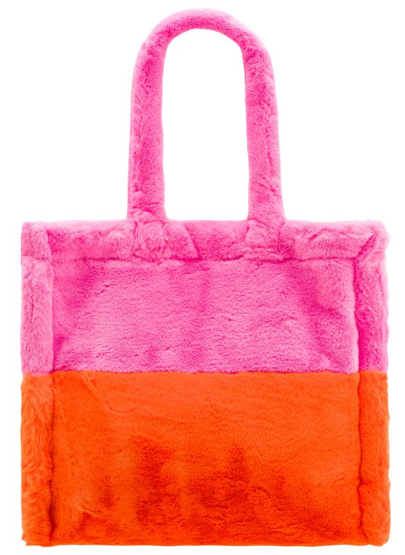 Dámská velká oboustranná kabelka s chlupem růžovo - oranžová